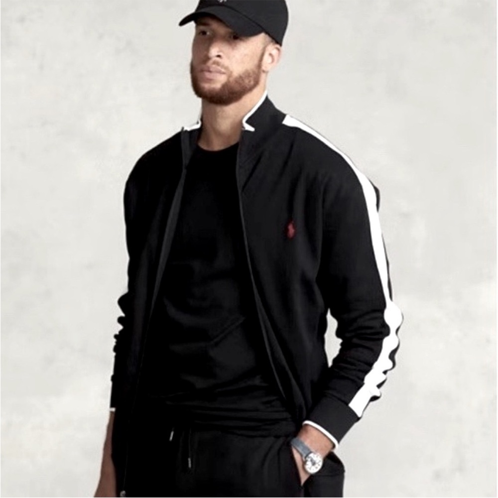 Polo Ralph Lauren interlock Jacket Mens Black White Track Full Zip Fit 1xb
